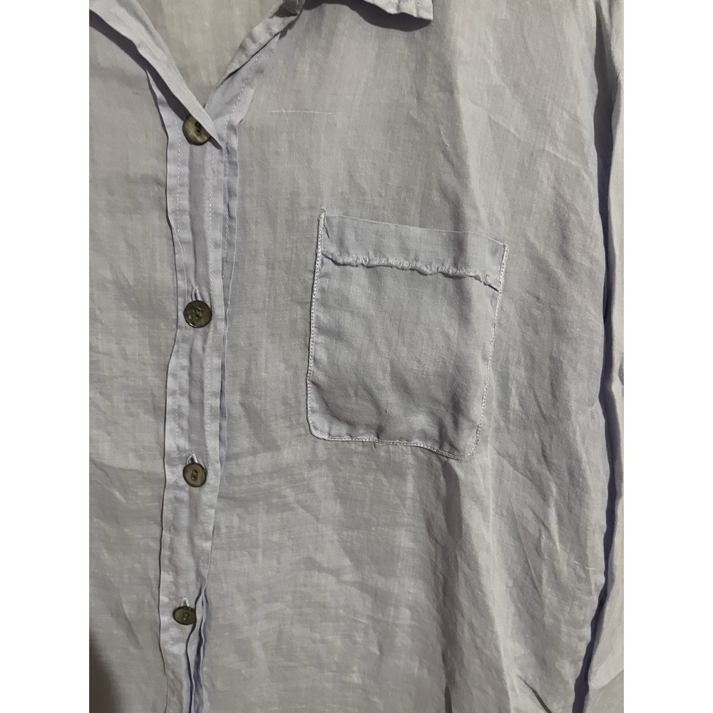 Kleen Womens Large Blue 100% Ramie Linen Button Down Long Sleeve Shirt Pocket - Picture 2 of 5